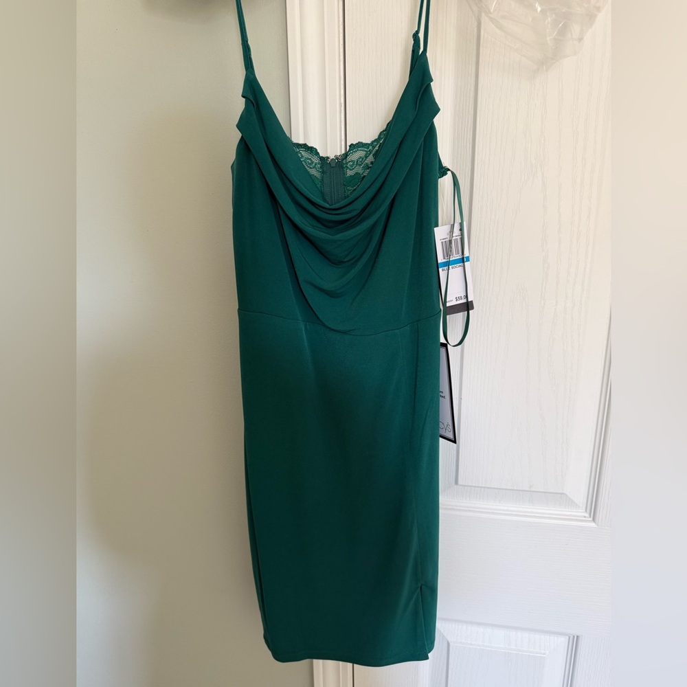 NWT Macy’s Chic Teal Backless Dress with Lace Detail